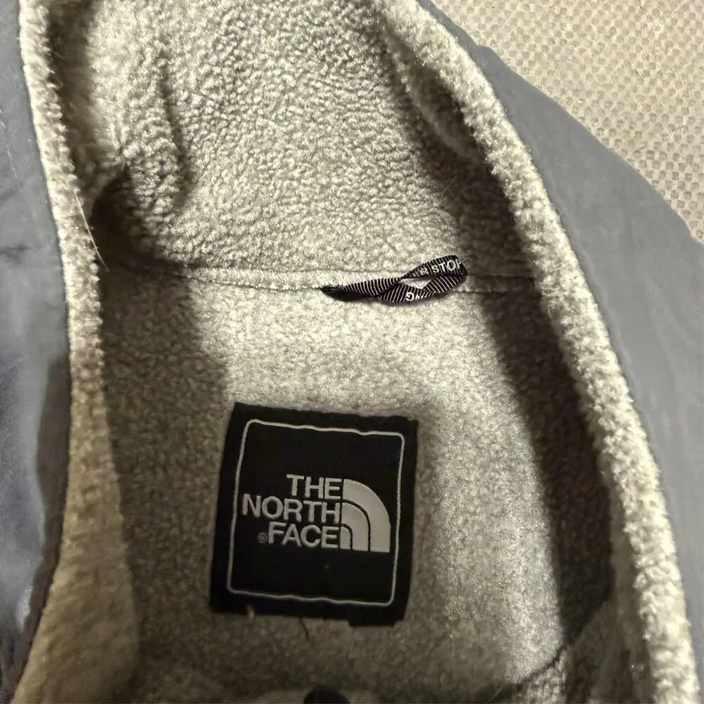 The North Face Mens Denali Jacket Size L Hybrid Fleece Grey Full Zip Mock Neck